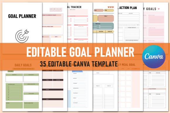 Download Editable Goal Planner for Canva - Goal planner Collection