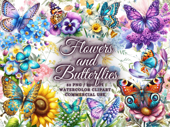 Download Spring Flowers &amp; Butterflies Clipart Png - Butterflies Collection