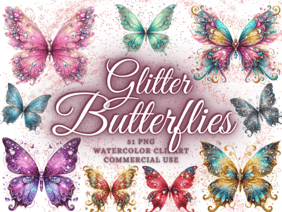Download Glitter Watercolor Butterflies Clipart - Butterflies Collection