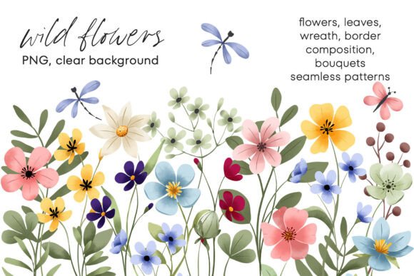 Download Wild Flowers, Butterflies and Dragonfly. - Butterflies Collection