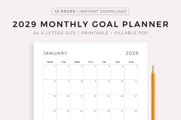 Download 2029 Monthly Goal Planner, Printable - Goal planner Collection
