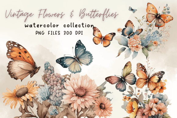 Download Vintage Flowers &amp; Butterflies Watercolor - Premium Resources